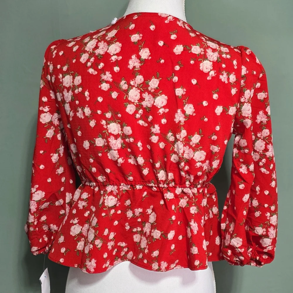 Sage The Label Blouse Women's Red and White Floral Top Size: Small - Picture 7 of 10